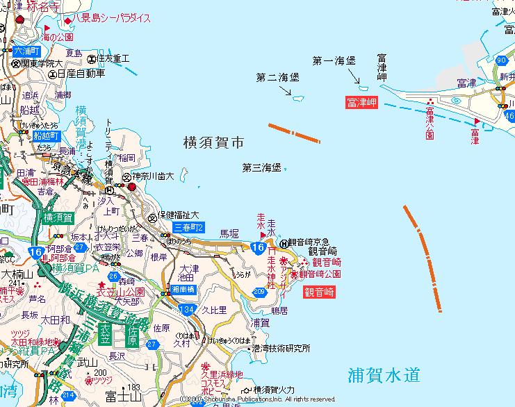 浦賀水道にある海堡の地図