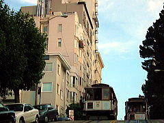アメリカ旅行記/ Carifornia サンフランシスコ名物のケーブルカーが見えます。車と共存しています
